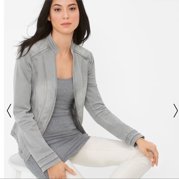 White House Black Market Jackets & Blazers - WHBM 8 Gray Denim Quilted Moto Jacket